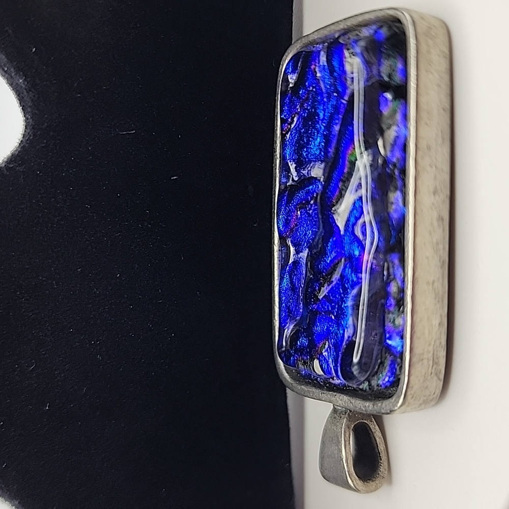 Murano Style Blue And Silver Rectangular Pendant - image 4